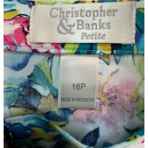 Christopher & Banks Womens Petite Floral A-Line Button-Down Skirt 16P Pink Blue - Picture 2 of 10